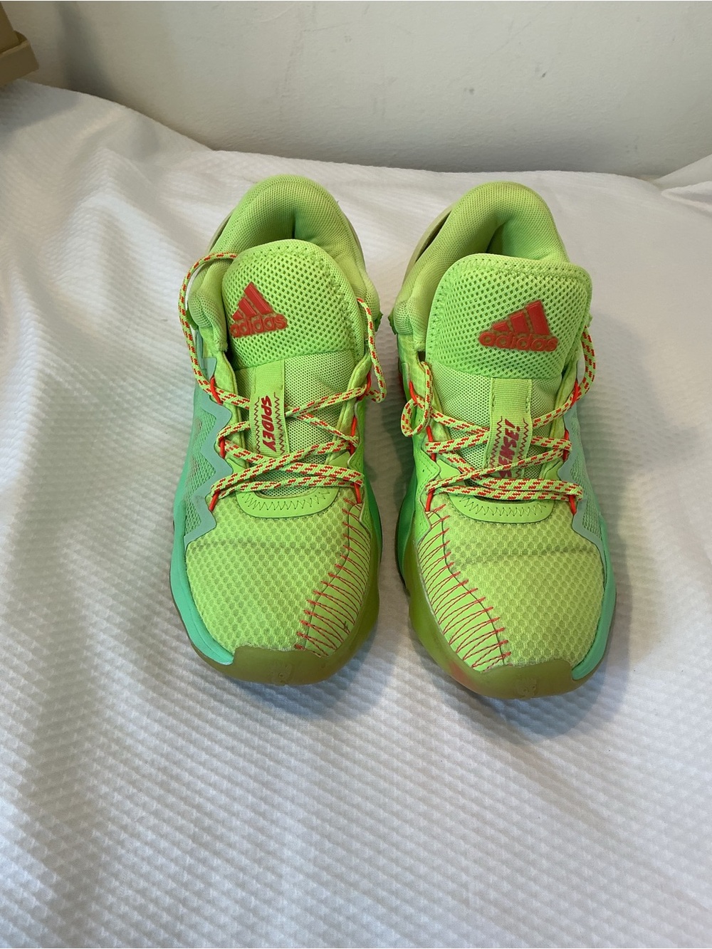 adidas Kids Neon Green Lace-Up Athletic Sneakers with Coral Accents